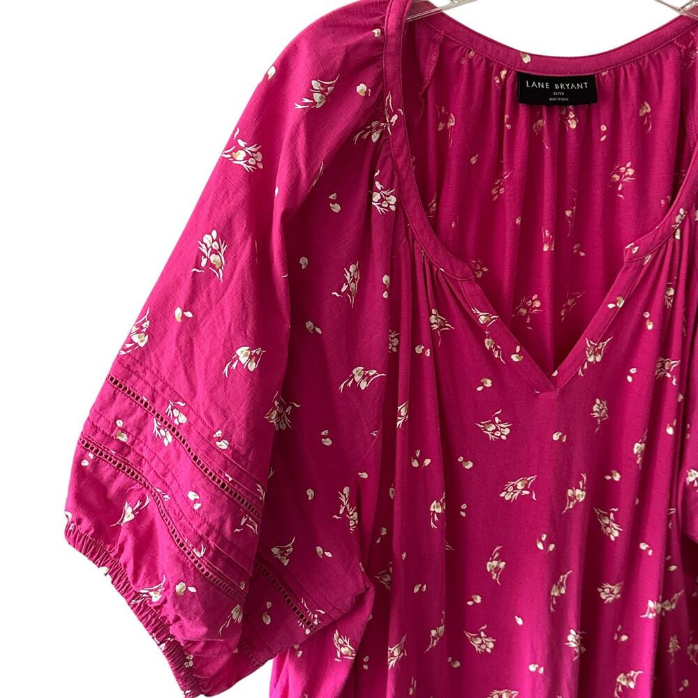 Lane Bryant Puff Sleeve Top Womens Size 26/28 Pink Floral Boho Blouse - Picture 3 of 9